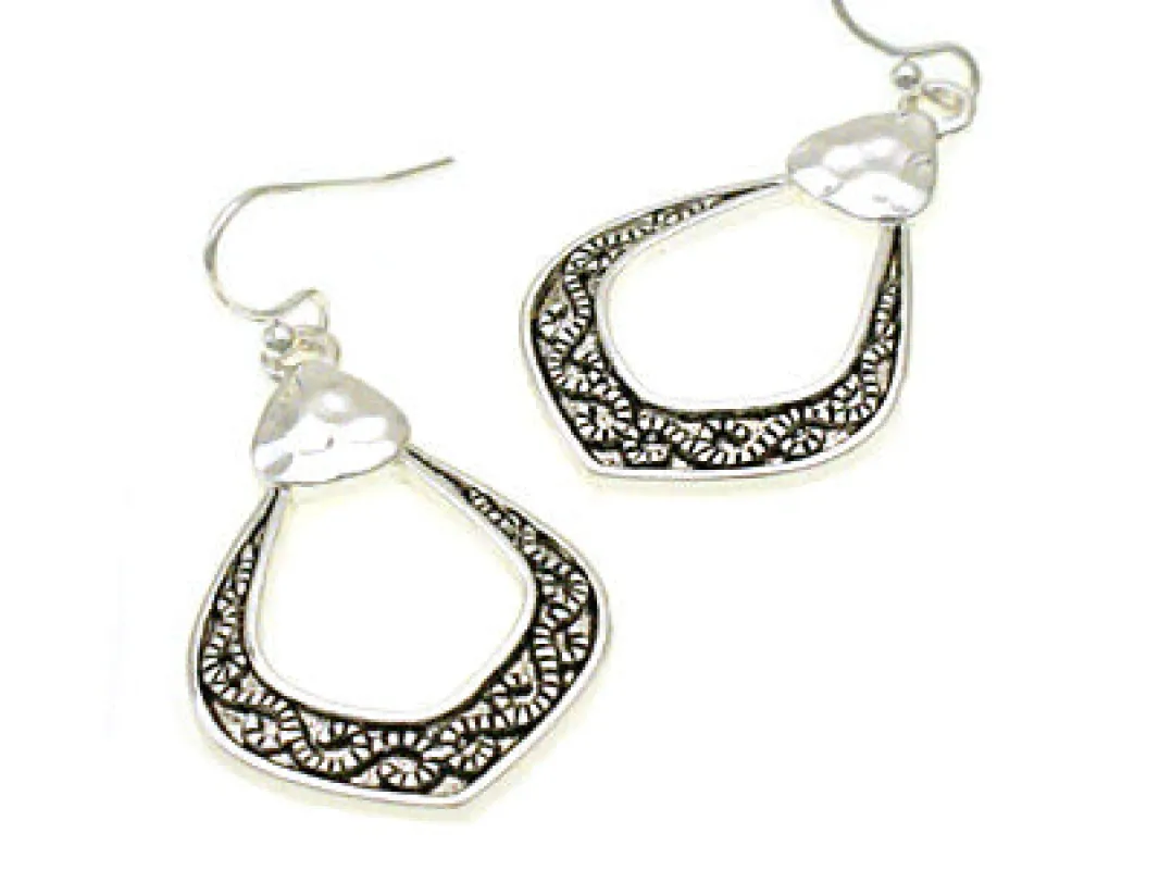 SILVER FILIGREE DANGLING EARRINGS ( 30638 S ) sold by Oh My Jewelry
