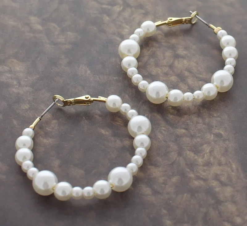 GOLD PEARL HOOP EARRINGS ( 939 GCR ) sold by Oh My Jewelry