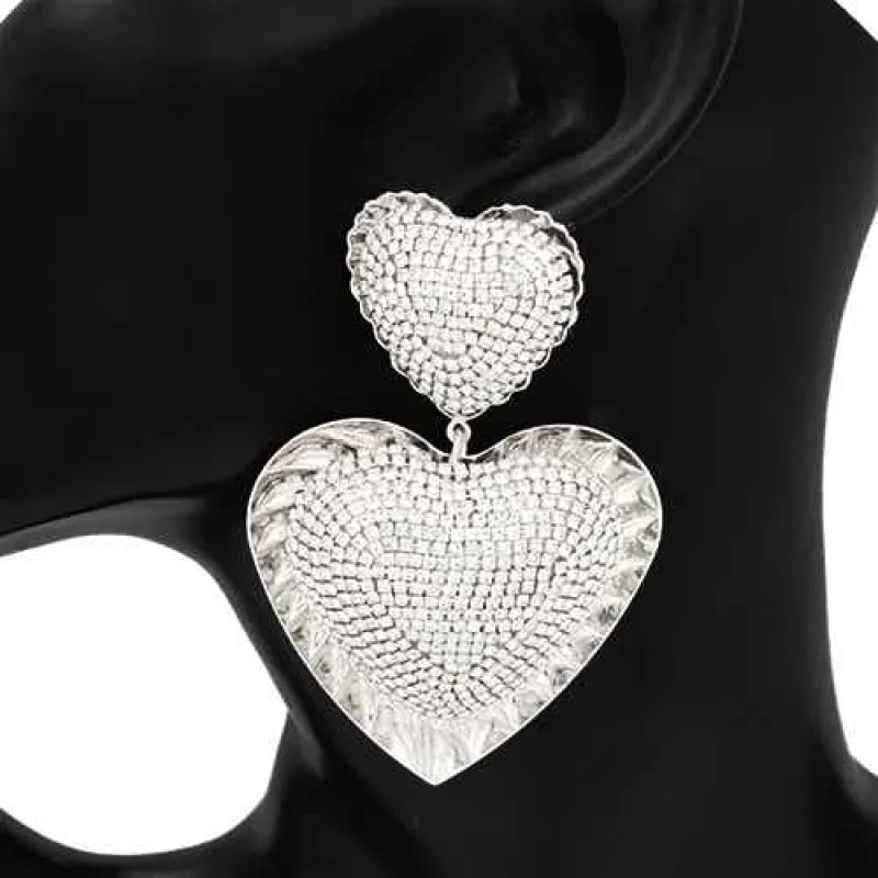 SILVER HEART CLEAR STONE EARRINGS ( 2753 RDCLR ) sold by Oh My Jewelry