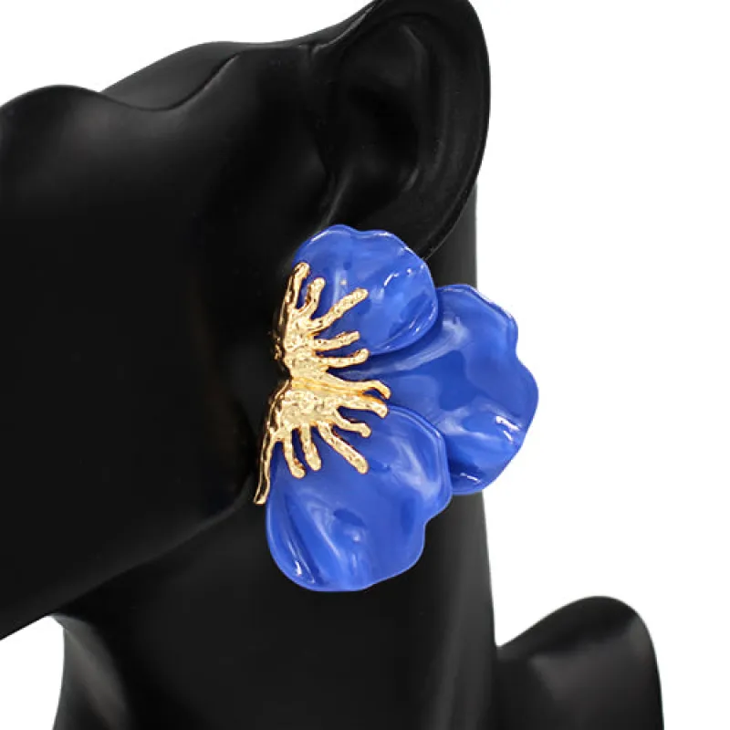 GOLD BLUE FLORAL EARRINGS ( 2738 GDBL ) sold by Oh My Jewelry