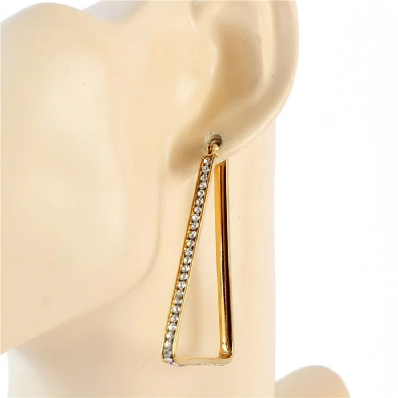 GOLD STAINLESS STEEL TRIANGLE HOOP EARRINGS ( 554 50G ) sold by Oh My Jewelry