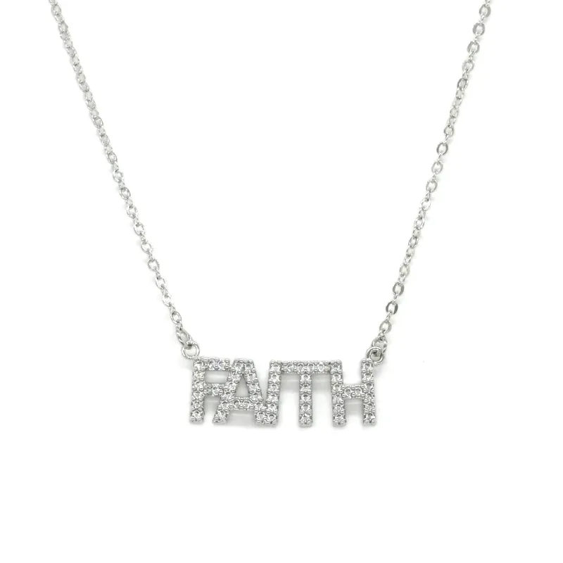 SILVER STAINLESS STEEL NECKLACE FAITH CLEAR STONES ( 3152 S ) sold by Oh My Jewelry