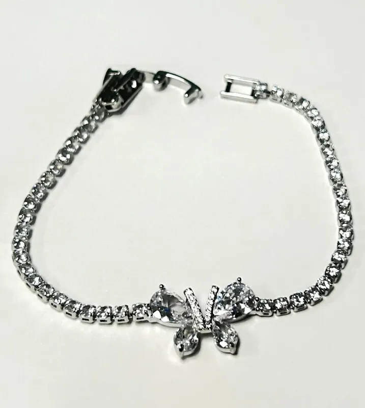 SILVER BUTTERFLY BRACELET CLEAR CZ STONES ( 61317 BA ) sold by Oh My Jewelry