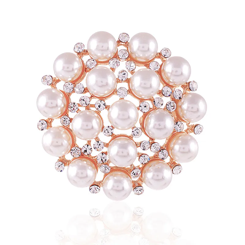 GOLD BROOCH CREAM PEARLS CLEAR STONES ( 1568 GCP ) sold by Oh My Jewelry