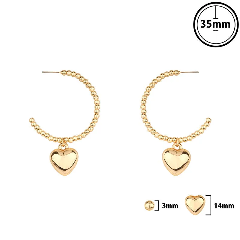 14K GOLD DIPPED HOOP EARRINGS HEARTS ( 7042 GD ) sold by Oh My Jewelry