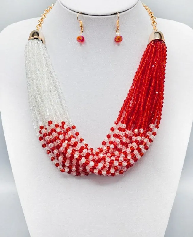 RED CLEAR CRYSTAL NECKLACE SET ( 3262 RD ) made by Oh My Jewelry