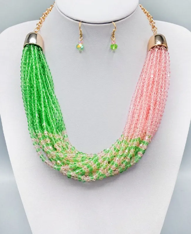 PINK GREEN CRYSTAL NECKLACE SET ( 3262 PK ) sold by Oh My Jewelry