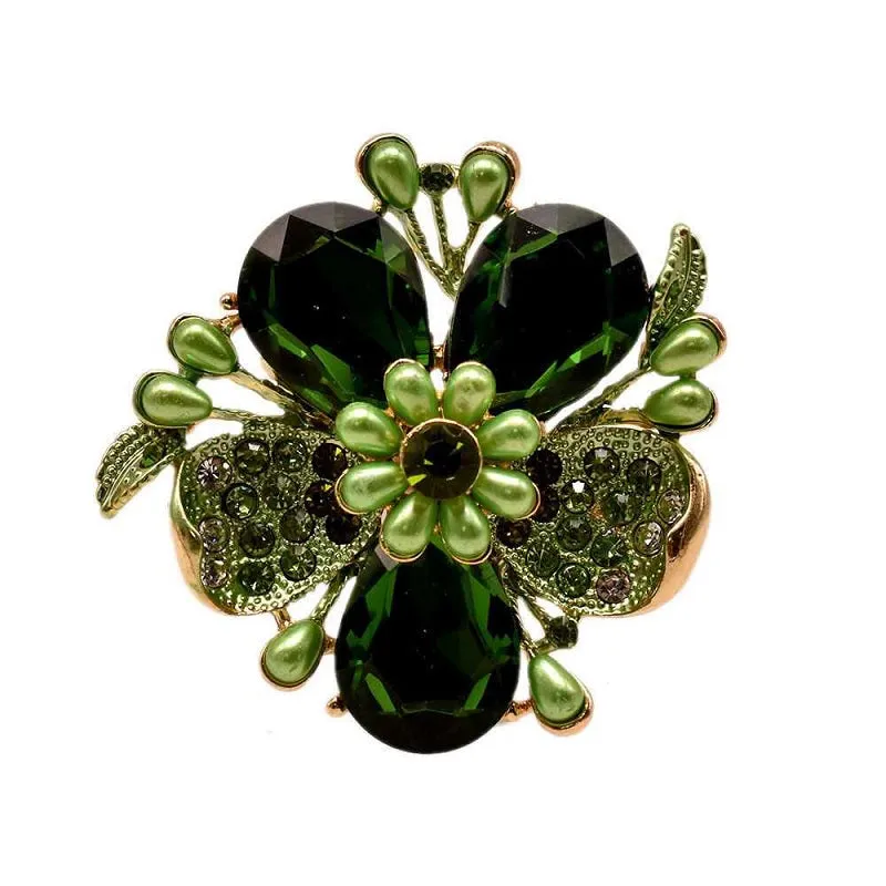 GOLD FLOWER RING GREEN STONES ( 11649 ) sold by Oh My Jewelry