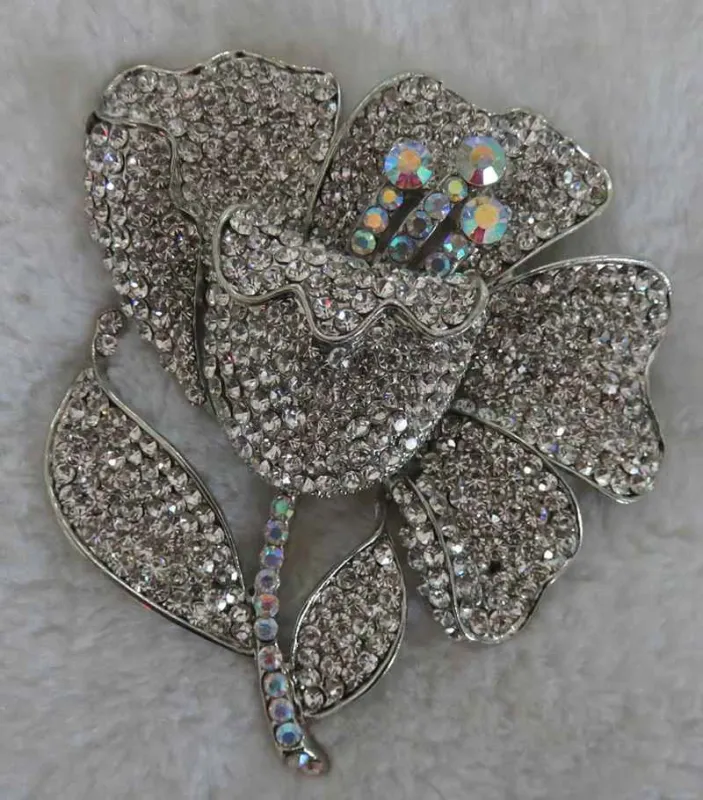 SILVER FLOWER BROOCH CLEAR AB STONES ( 2970 SCL ) sold by Oh My Jewelry