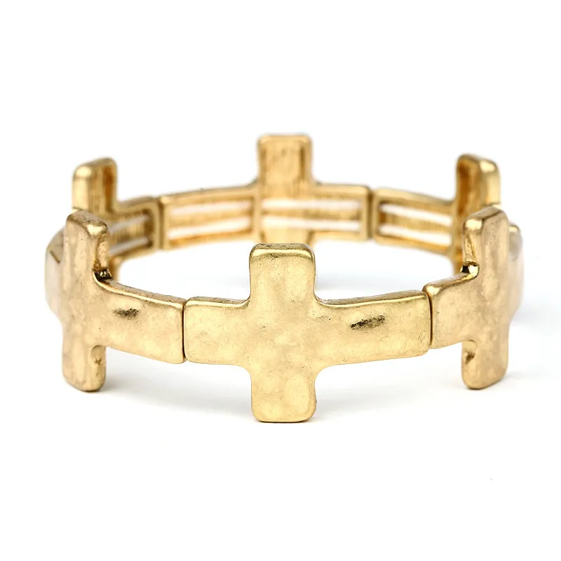 WORN GOLD CROSS STRETCH BRACELET ( 0459 WG ) made by Oh My Jewelry