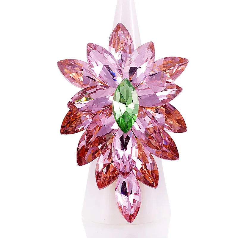 GOLD PINK GREEN CRYSTAL STRETCH RING ( 1344 PNG ) sold by Oh My Jewelry