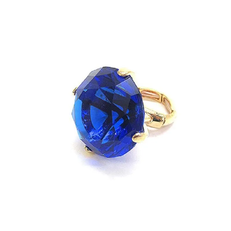 1.25" GOLD Stretch Ring with Large SAPPHIRE Diamond Shape Stone ( 1016 ) sold by Oh My Jewelry