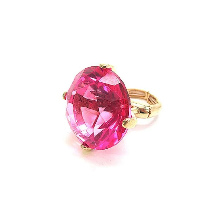 1.25" GOLD Stretch Ring with Large FUCHSIA Diamond Shape Stone ( 1016 ) sold by Oh My Jewelry