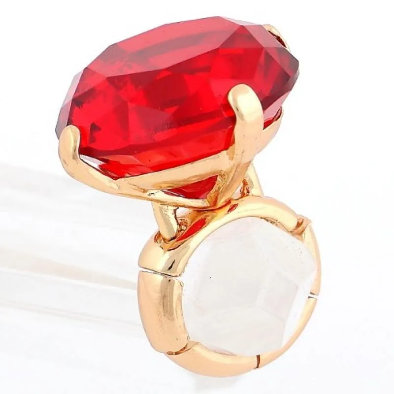1.25" GOLD Stretch Ring with Large RED Diamond Shape Stone ( 1016 ) sold by Oh My Jewelry