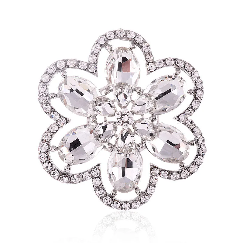 SILVER FLOWER BROOCH CLEAR STONES ( 1527 SCL ) sold by Oh My Jewelry