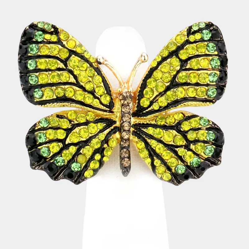 GOLD BUTTERFLY STRETCH RING YELLOW STONES ( 1300 GYLW ) sold by Oh My Jewelry