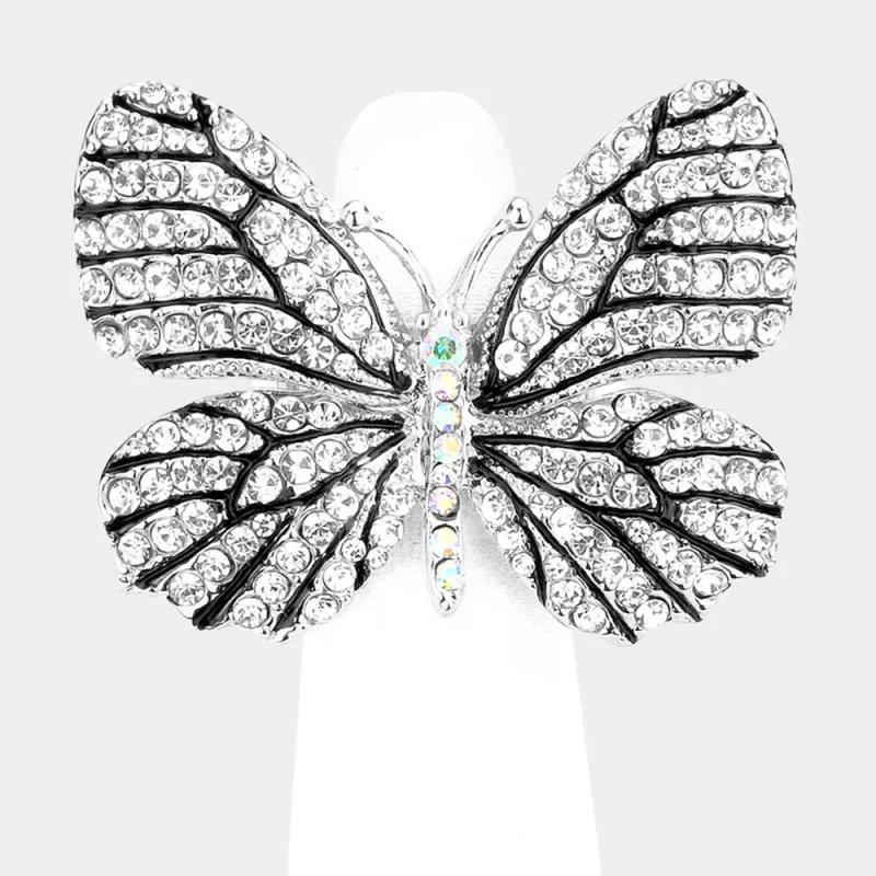 SILVER BUTTERFLY STRETCH RING CLEAR STONES ( 1300 SCLE ) sold by Oh My Jewelry