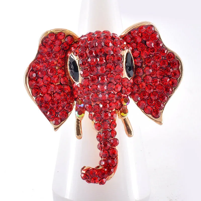 GOLD ELEPHANT HEAD STRETCH RING RED STONES ( 1282 RED ) sold by Oh My Jewelry