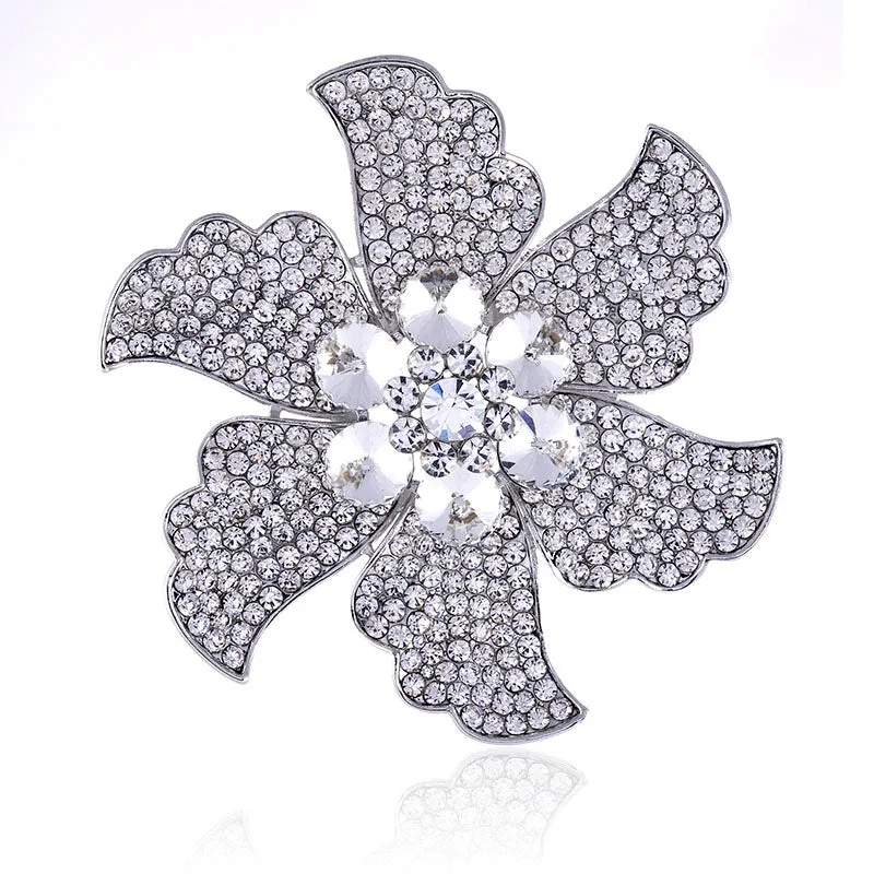SILVER FLOWER BROOCH CLEAR STONES ( 1438 SCL ) sold by Oh My Jewelry