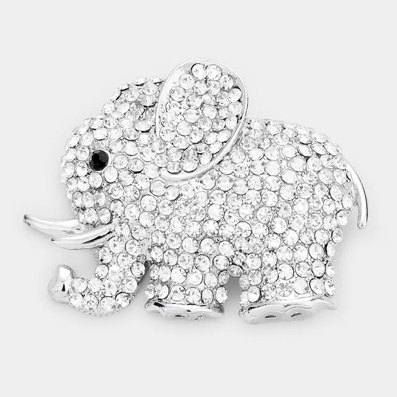 Large 3.5" Silver Clear Rhinestone Elephant Brooch ( 1325 ) sold by Oh My Jewelry