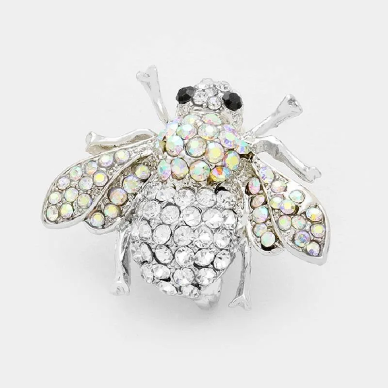 1" SILVER CLEAR AB BEE BROOCH ( P1066 SCLAB ) sold by Oh My Jewelry
