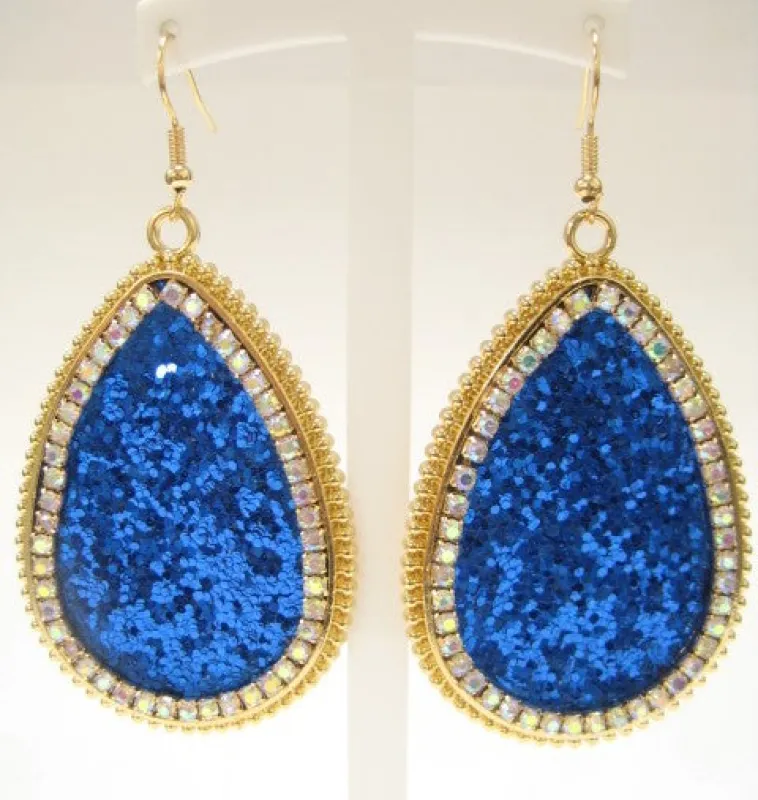 GOLD BLUE FISH HOOK EARRINGS ( 3282 GBL ) sold by Oh My Jewelry