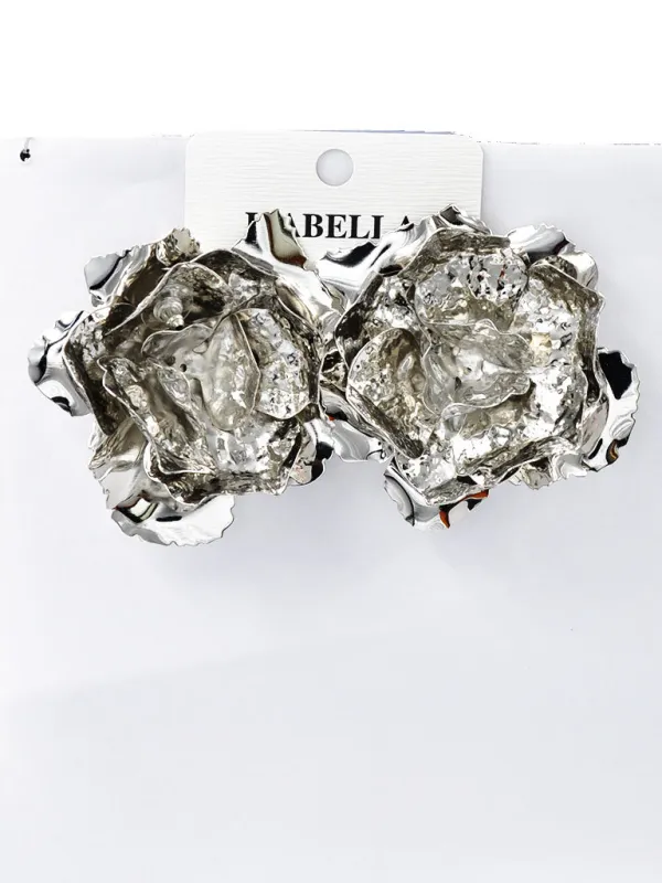 SILVER METAL FLORAL EARRINGS ( 251459 S ) sold by Oh My Jewelry