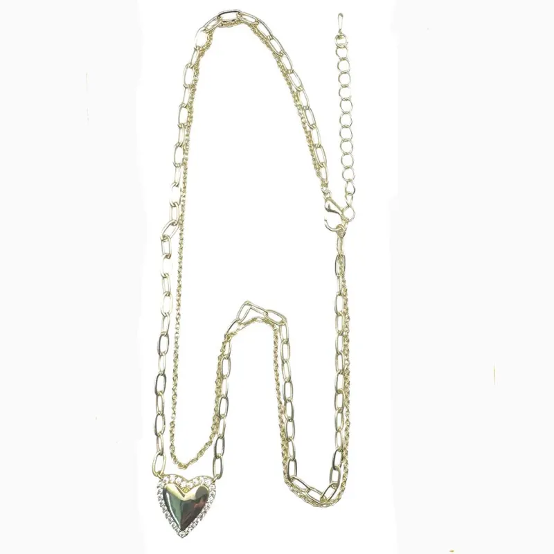 14K GOLD PLATED HEART NECKLACE CLEAR CZ STONES ( 9856 G ) sold by Oh My Jewelry