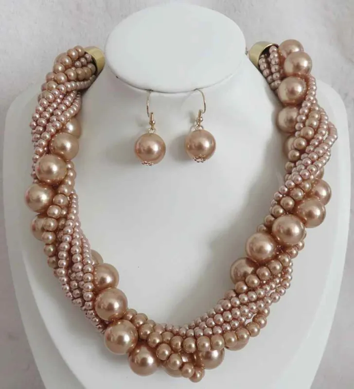 GOLD LIGHT BROWN PEARL NECKLACE SET ( 603 LBN ) sold by Oh My Jewelry