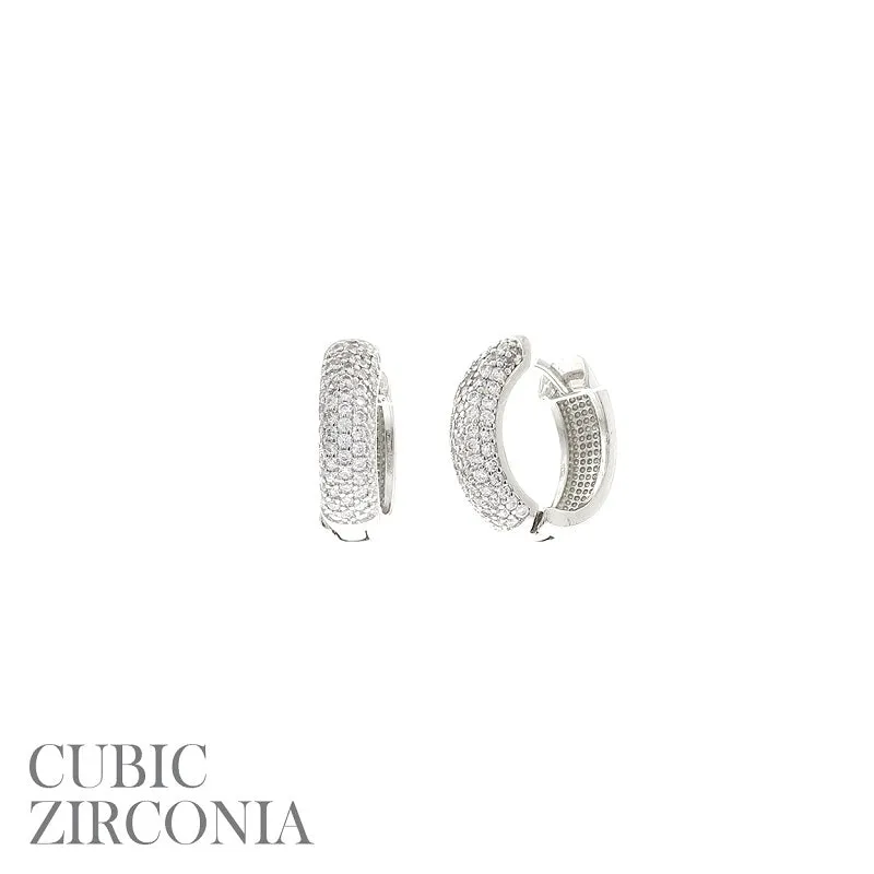 SILVER HOOP EARRINGS RHODIUM PLATED CUBIC ZIRCONIA CZ STONES ( 26789 CRRH ) sold by Oh My Jewelry
