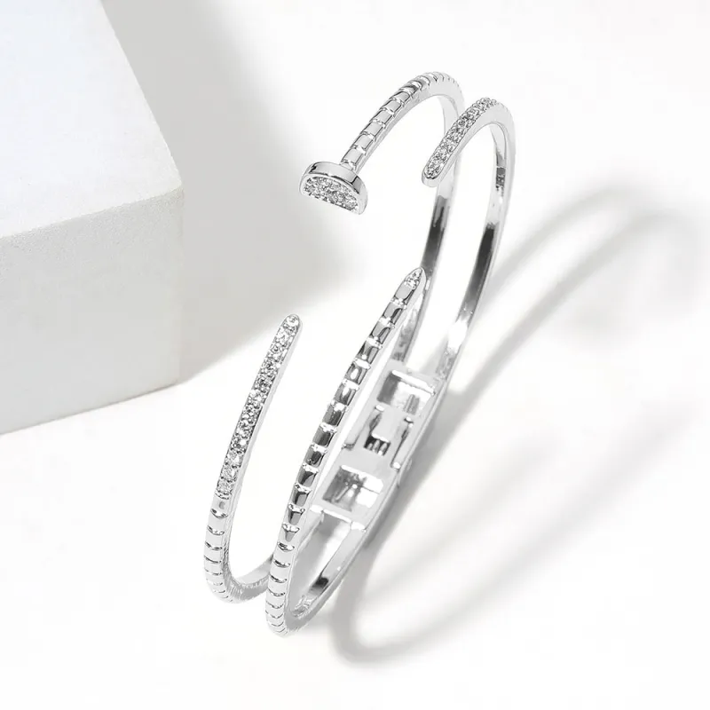 SILVER CUFF BANGLE CLEAR CZ STONES ( 9918 BX ) sold by Oh My Jewelry