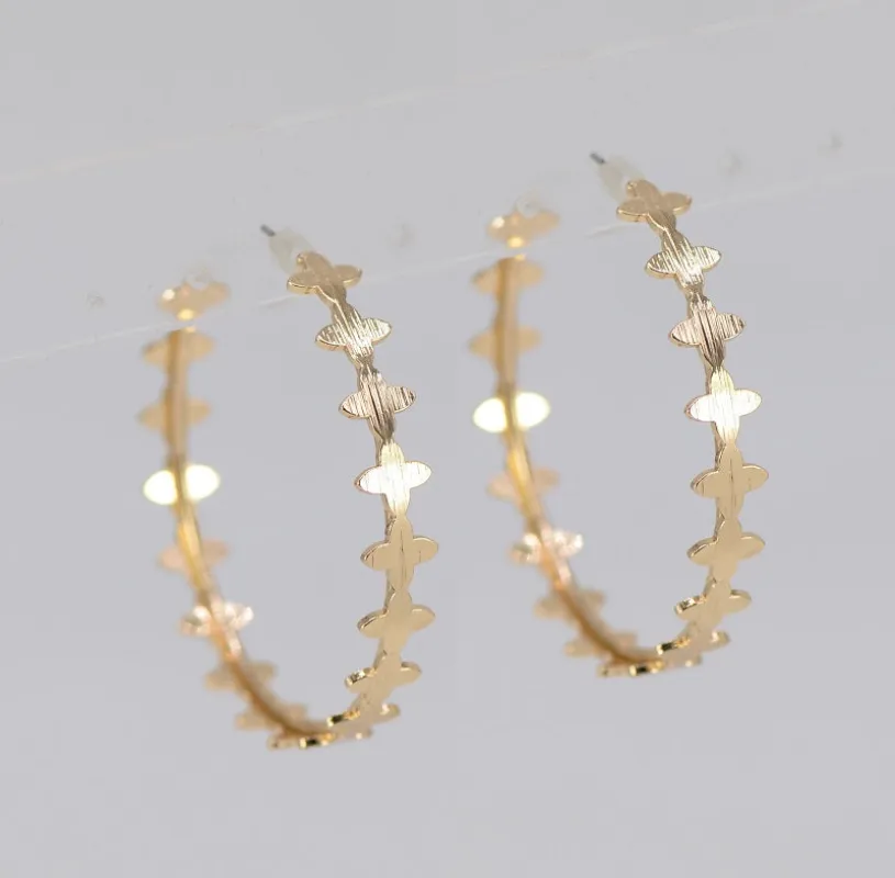 GOLD CROSS LINK HOOP FASHION EARRINGS ( 5561 GOL ) made by Fiesta