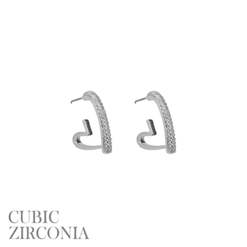 SILVER HEART EARRINGS CLEAR CZ STONES ( 27771 VCRR ) sold by Oh My Jewelry