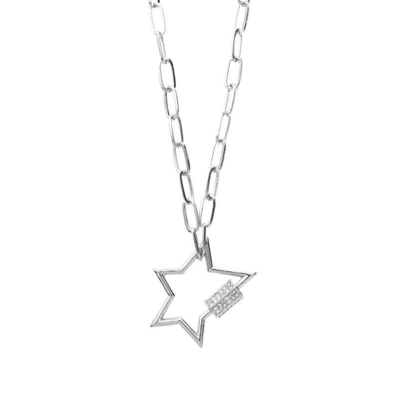 SILVER NECKLACE SET STAR PENDANT CLEAR STONES ( 17486 CRR ) sold by Oh My Jewelry