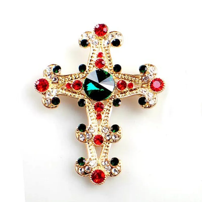 CROSS BROOCH RED BLACK STONES ( 2139 GDGMT ) sold by Oh My Jewelry
