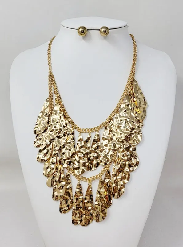 GOLD HAMMERED NECKLACE SET ( 11045 G ) sold by Oh My Jewelry