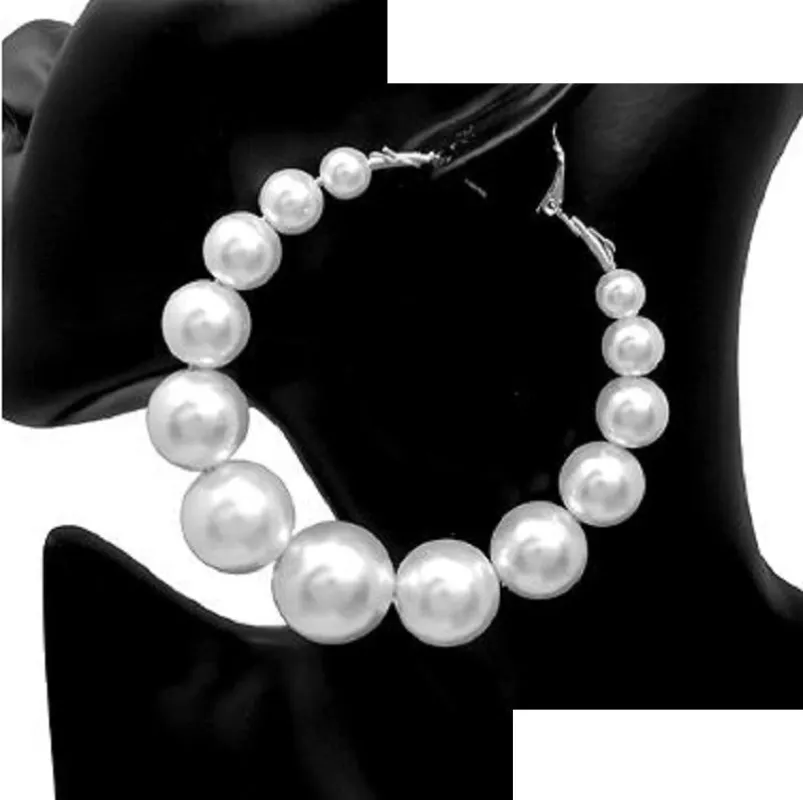 SILVER WHITE PEARL HOOP EARRINGS ( 2999 RDWHT ) sold by Oh My Jewelry