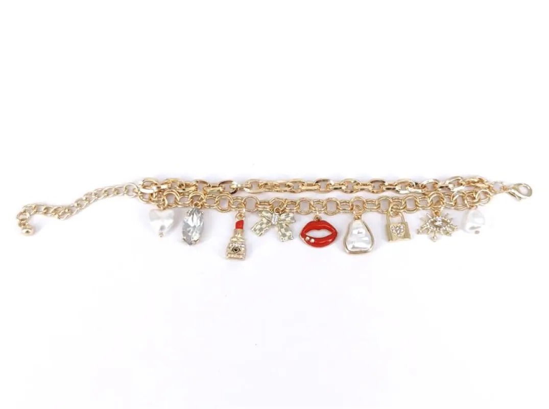 GOLD CHARM BRACELET LIP CHARMS ( 1411 GDCRCL ) sold by Oh My Jewelry