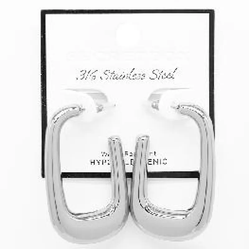 STAINLESS STEEL SILVER HOOP EARRINGS ( 8376 RH ) sold by Oh My Jewelry