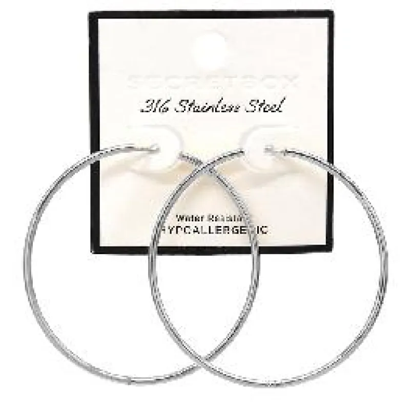 STAINLESS STEEL SILVER HOOP EARRINGS ( 0111 RH ) sold by Oh My Jewelry