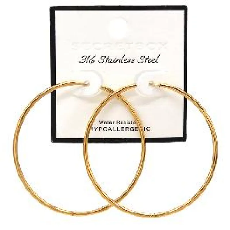 STAINLESS STEEL GOLD HOOP EARRINGS ( 0111 GD ) sold by Oh My Jewelry