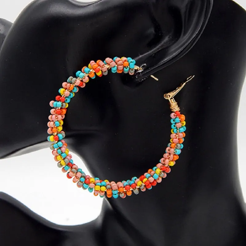 MULTI COLOR BEAD HOOP EARRINGS ( 3220 GDMLT ) sold by Oh My Jewelry