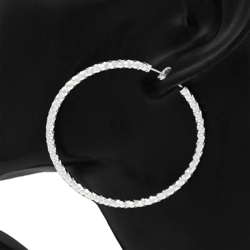 50mm SILVER TEXTURED HOOP EARRINGS ( 4502 RD ) sold by Oh My Jewelry