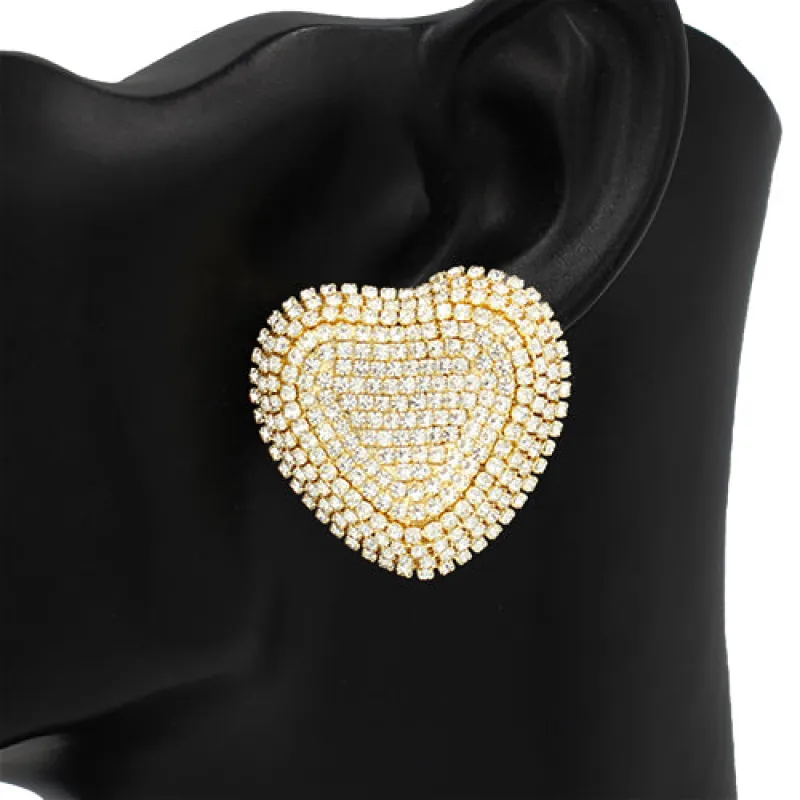 GOLD HEART EARRINGS CLEAR STONES ( 2768 GDCLR ) sold by Oh My Jewelry