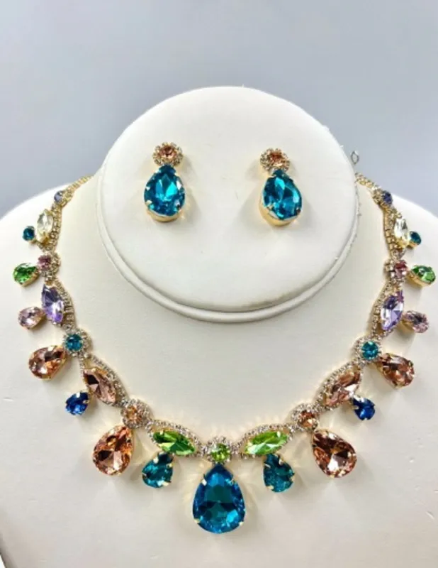 MULTICOLOR CZ STONE NECKLACE SET ( 041 2MX ) sold by Oh My Jewelry