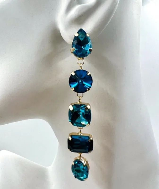 GOLD BLUE DANGLING CZ STONES EARRINGS ( 033 2BL ) sold by Oh My Jewelry