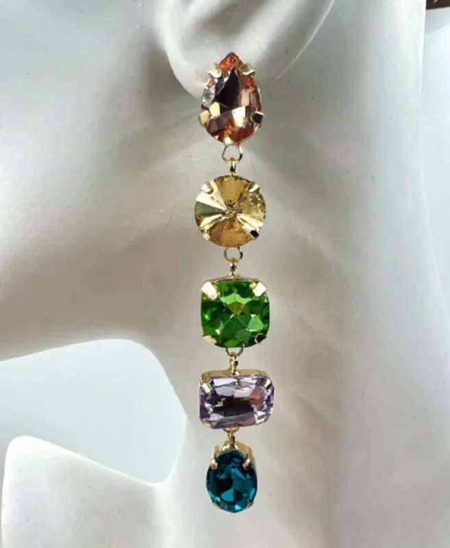 GOLD MULTICOLOR DANGLING CZ STONES EARRINGS ( 033 2MX ) sold by Oh My Jewelry