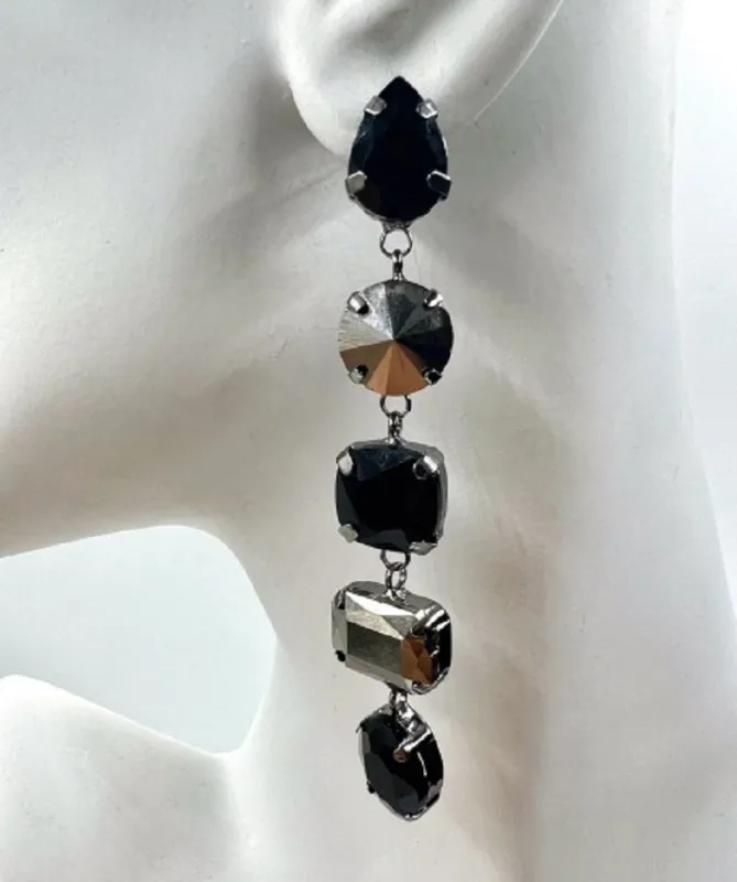 BLACK RHINESTONE DANGLING CZ STONES EARRINGS ( 033 16BK ) sold by Oh My Jewelry