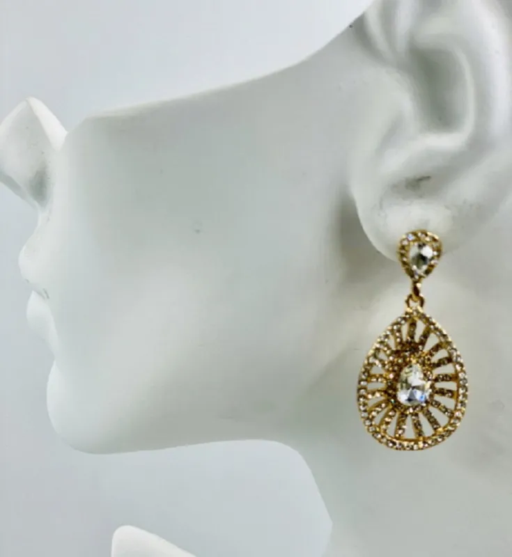GOLD CLEAR CRYSTAL POST EARRINGS ( 26333 2CL ) sold by Oh My Jewelry