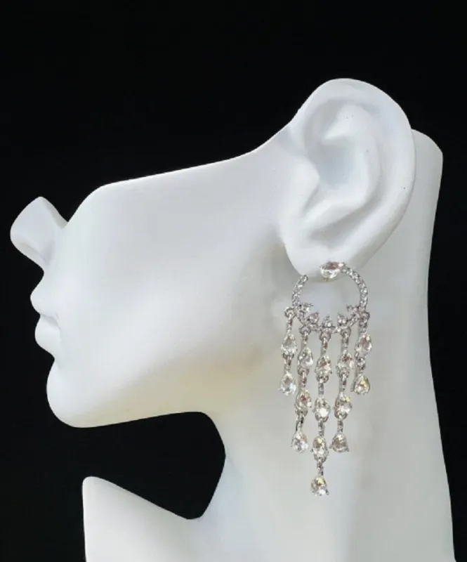 SILVER CLEAR RHINESTONE EARRINGS ( 2726 3CL ) sold by Oh My Jewelry